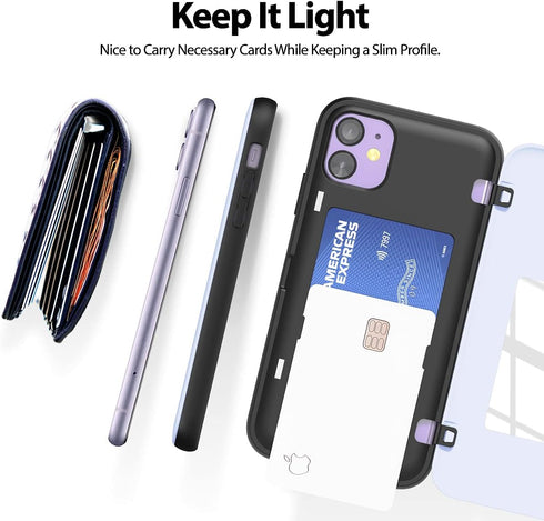 GOOSPERY Magnetic Door Bumper Case for iPhone 11, Card Holder Wallet, Protective Dual Layer, Purple