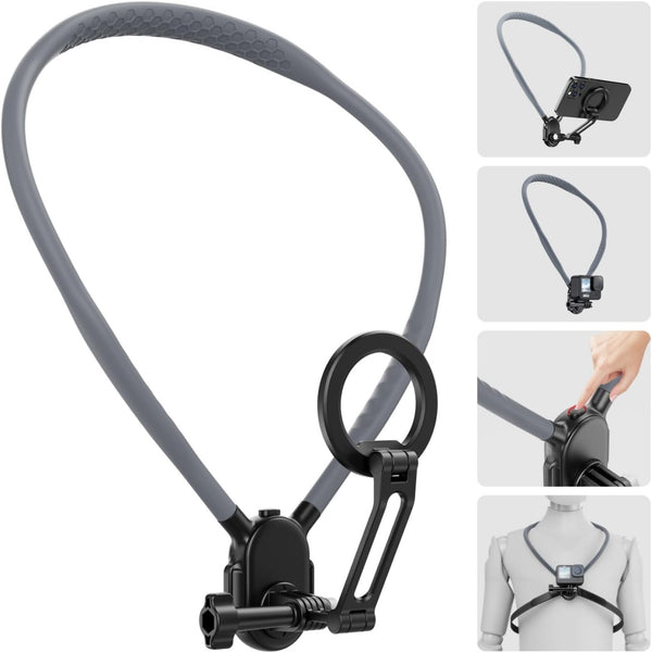 SENWOW Magnetic Neck Phone Holder, Neck Mount for Cell Phone Hands Free POV/Vlog