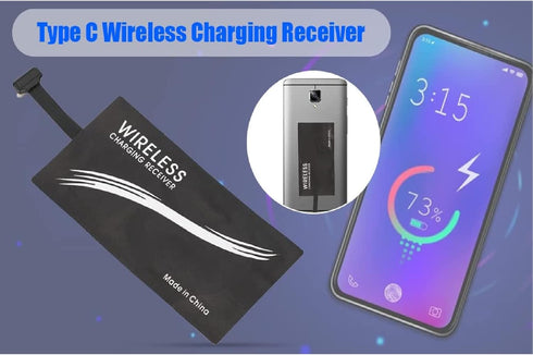 Type C Wireless Charging Receiver Adapter, 1000mA Qi Receiver Chip, Widely Suitable for Type C Mobile Phones