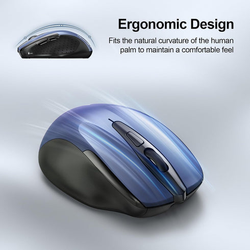 TECKNET Wireless Mouse (BT5.0/3.0 & 2.4G), Rechargeable 4800 DPI Silent Mouse with 8 Buttons, USB A Compatibility - Blue