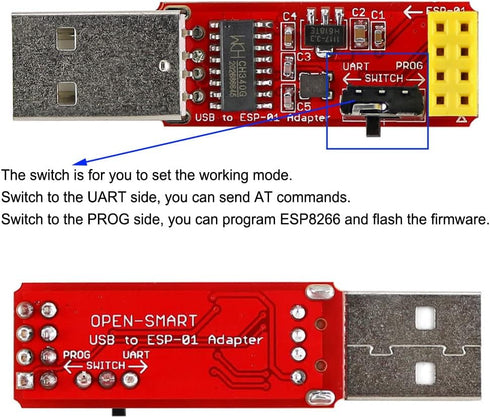 ESP-01S Programmer USB to ESP-01 Adapter for ESP8266 Wireless WiFi Module, 2PCS, 4.5-5.5V, 115200 Baud Rate