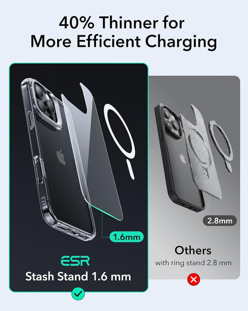 ESR 16 for iPhone Pro Case, Compatible with MagSafe, Military-Grade Protective Case, Built-in Stash Stand Phone Case