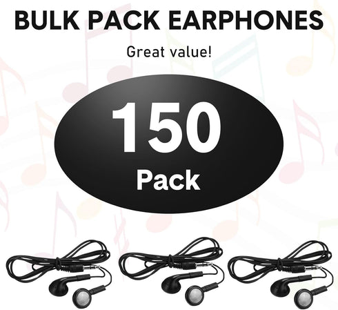 Konohan 150 Packs Earbuds - Bulk Earphones with 3.5 mm Wired Headphones for Classroom, School, and Travel (Black)