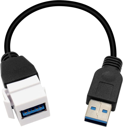 Poyiccot USB 3.0 Keystone Jack Cable, 10Gbps Type A Male to Female Pigtail Extension Cable for Wall Plate Connectors