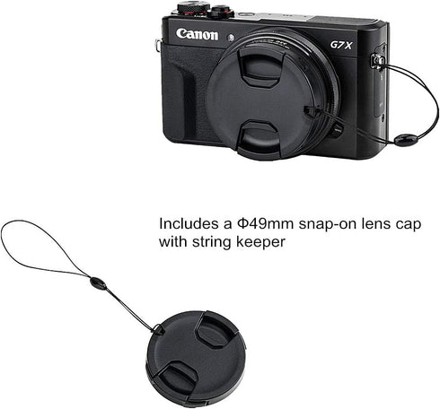 JJC 49mm Thread Filter Adapter for Canon PowerShot G7X III II G5X, includes Snap-On Lens Cap & Cap Keeper String