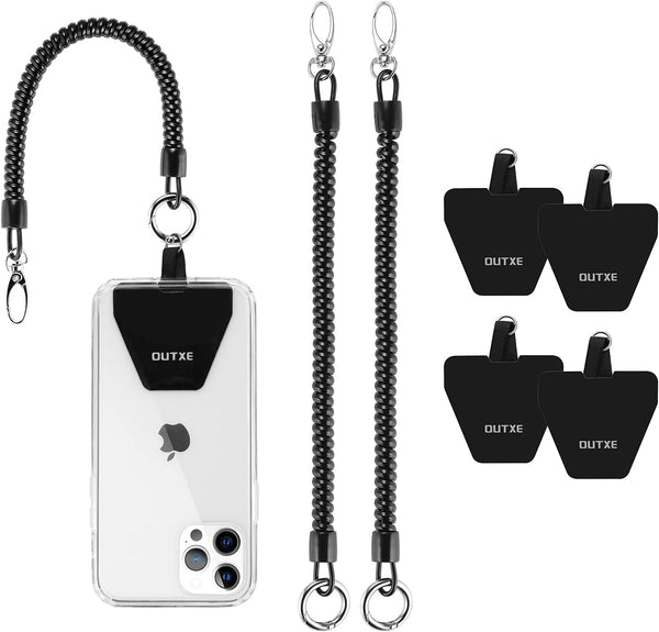 OUTXE Phone Lanyard Tether with 4 Patch: 2× Phone Tether, 4× Adhesive Phone Patch, Compatible with Smartphone - Black.