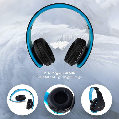 PowerLocus Wireless Bluetooth Over-Ear Stereo Foldable Headphones, Wired Headsets with Built-in Microphone for iPhone