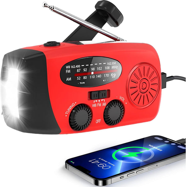 Solar Hand Crank Emergency Weather Radio, NOAA/AM/FM Portable Radio with 3 LED Flashlight & 2000mAh Power Bank