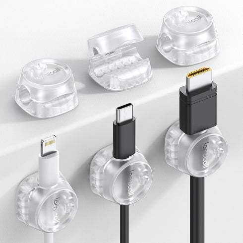 6Pack Cord Organizer, Clear - Spring Cable Holder Clips for Desk Cord Management, Adhesive Wire Keeper