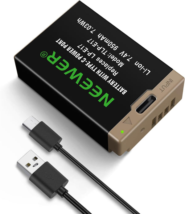 NEEWER 950mAh LP-E17 Replacement Battery for Canon EOS R50 R8 RP R10 R100, USB Type C Fast Charging
