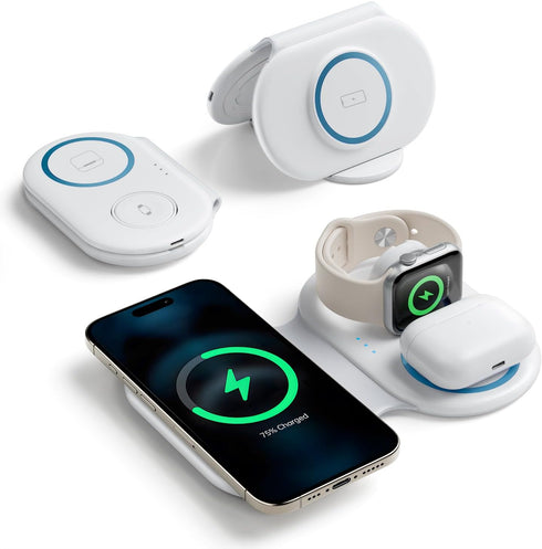 2024 Version 3 in 1 Wireless Charger Super Fast Charging Station for iPhone, Apple Watch, AirPods, White, Travel Dock