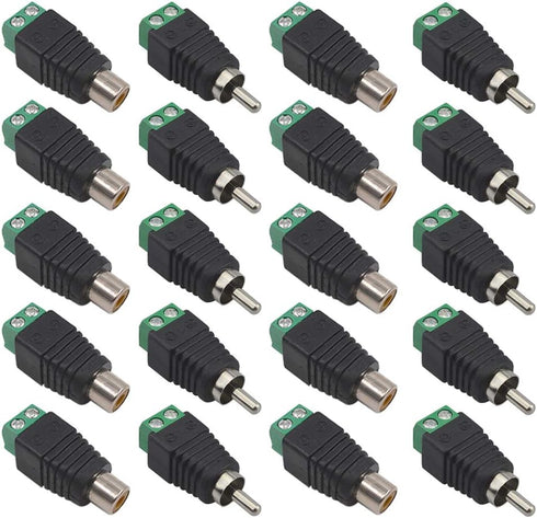 FULARR 20Pcs Professional RCA Connector Kit - 10 Pairs RCA Male Plug & Female Socket for AV Screw Terminal Block