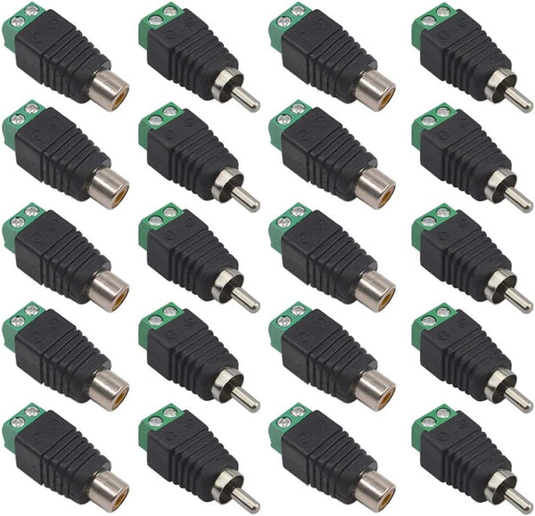 FULARR 20Pcs Professional RCA Connector Kit - 10 Pairs RCA Male Plug & Female Socket for AV Screw Terminal Block