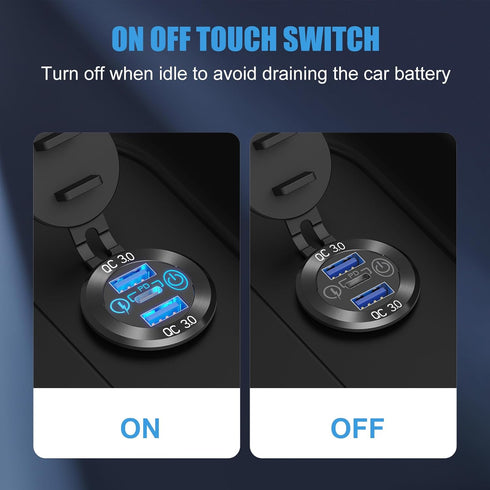 12V USB Aluminum Car Charger Socket, PD 3.0 Type C and Dual Quick Charge 3.0 USB Port for Car Boat Marine RV