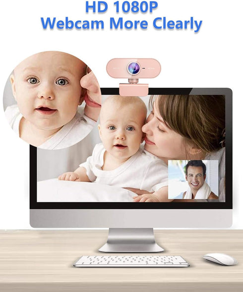 QMKKX 1080P Webcam for pc with Microphone,Full Hd Pink Streaming Web Cam with Mic for Mac Laptop, Small Computer Camera