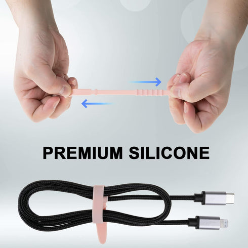 12 Pack Reusable Cable Zip Ties, 4.5 Inch Pink Elastic Silicone Cord Organizer Straps for Phone Charging, Cable