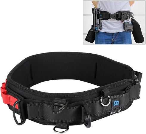 PULUZ Multi-Function Camera Waist Belt for SLR/DSLR Cameras, Adjustable Camera Waist Strap with Hook for Hanging Photography Accessories Fit for Outdoor Photographer,Length Adjustment:29-49in