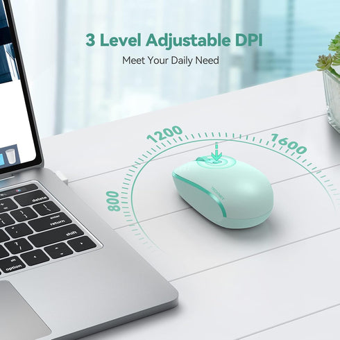 TECKNET Wireless Mouse for Laptop, 2.4G Quiet Computer Mouse with USB Receiver, 4 Buttons, 800/1200/1600 DPI - Mint