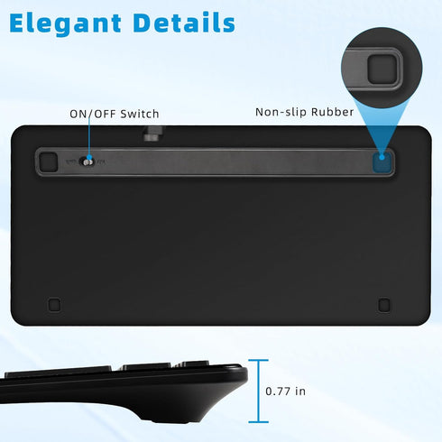 Bluetooth Keyboard, Ultra-Slim Wireless for iPad, Rechargeable Ergonomic Computer Keyboard for iOS, Android, Windows PC
