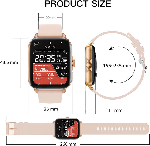 Wwzzey Smart Watch for Women with Answer/Dial Calls, 1.7" Waterproof Fitness Watch, Heart Rate Monitor