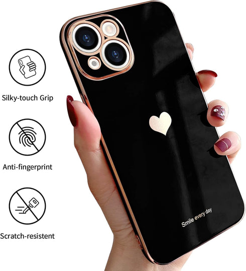 Teageo Compatible with iPhone 13 Case for Women Girl, Cute Love-Heart Luxury Bling Soft Back Cover for iPhone 13, Black