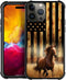DJSOK iPhone 15 Pro Case: Classic Wood Grain American Flag Horse, Dual Layer Shockproof Rugged Cover for Men, Boys,