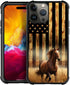 DJSOK iPhone 15 Pro Case: Classic Wood Grain American Flag Horse, Dual Layer Shockproof Rugged Cover for Men, Boys,