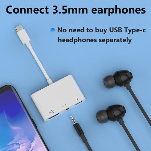 USB C to USB Adapter for MacBook, 3-in-1 OTG Splitter with 3.5mm Audio Jack and PD Fast Charging Port for iPhone 15