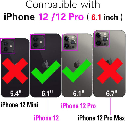 Asuwish Phone Case for iPhone 12 Pro iPhone12 6.1 Wallet Cover With Tempered Glass Screen Protector and Crossbody Wrist Strap Flip Zipper Card Holder Cell iPhone12pro 5G i 12s 12pro Women Girls Purple