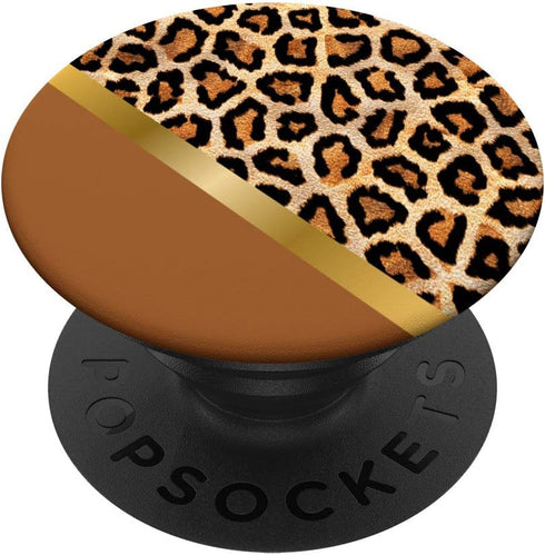 Leopard Pattern Gold/Brown Animal Pattern PopSockets PopGrip, Elegant Modern Swappable Grip for Phones