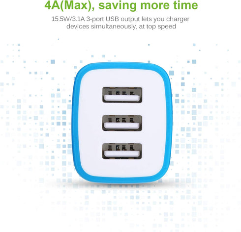 Sicodo Charger Plug, Charging Block 5-Pack 3.1Amp 3-Port USB Charger Cube for iPhone and Samsung Galaxy