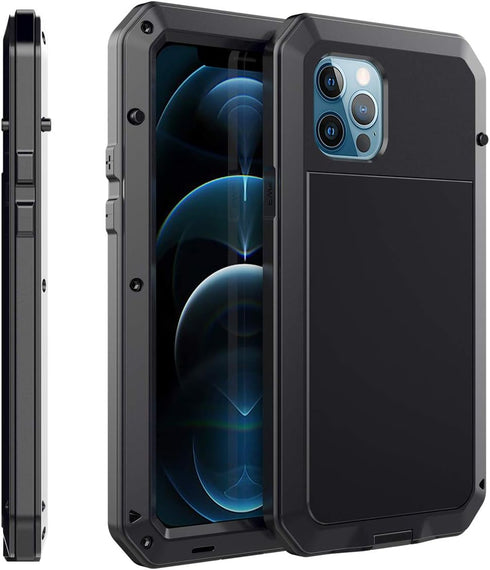 Marrkey for iPhone 12 Case, Full Body Protective Cover Heavy Duty Shockproof Tough Armor Aluminum Alloy Case for Apple