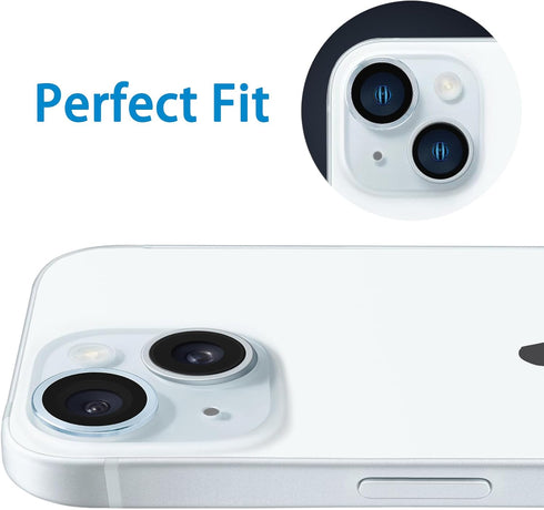 iPhone 15 & 15 Plus Camera Lens Protector - 9H Tempered Glass, Anti-Scratch, Shockproof Metal Ring, 2 Lens Covers.
