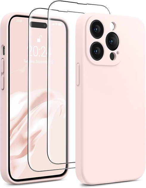 AOTESIER iPhone 14 Pro Case, Chalk Pink, Upgraded Silicone, Stronger Camera Protection, 2 Screen Protectors, 6.1"