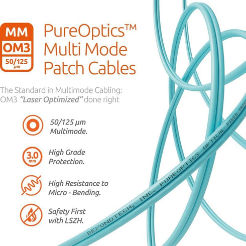 LC to LC Fiber Patch Cable Multimode Duplex - 1m (3.28ft) - 50/125um OM3 10G LSZH (5 Pack) - Beyondtech PureOptics