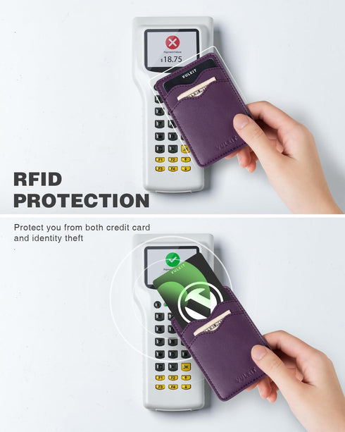 VULKIT Slim Leather Phone Card Holder, Adhesive Pocket, RFID Blocking Credit Card Sleeves Sticker for Smartphone Back