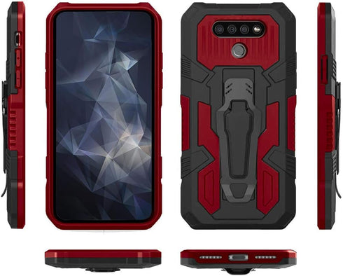 LG K51 Phone Case with Tempered Glass Screen Protector, 2Pack, Heavy-Duty Military Grade, Red