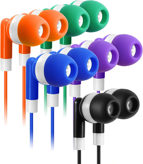 Keewonda 30 Pack Multi Color Earbuds for Kids, In-Ear, Wired, 5 Colors