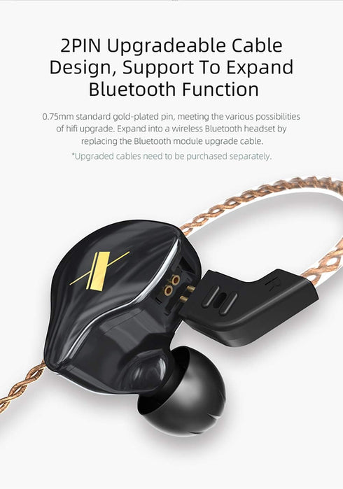 KZ EDX in-Ear Monitors - HiFi Stereo Stage/Studio IEM Wired Noise Isolating Earphones with Detachable Cable 2Pin (Black)