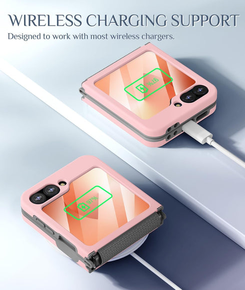 Caka Slim Shockproof Case for Galaxy Z Flip 6, with Hinge Protection and Screen Protector for Wireless Charging