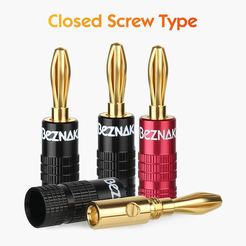 Banana Plugs with Dual Set Screws, Black and Red Aluminum Shell, 6 Pairs