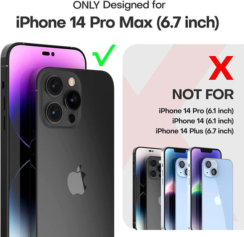 TAURI 5 in 1 Black Case for iPhone 14 Pro Max, Military-Grade Drop Protection, Slim Shockproof Phone Lanyard Case