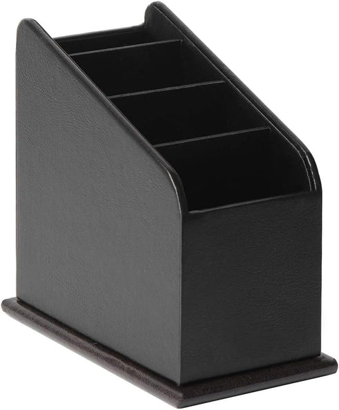 JACKCUBE DESIGN Black Leather Remote Control Organizer Holder with 4 Compartments, Media Storage Box (MK292A)