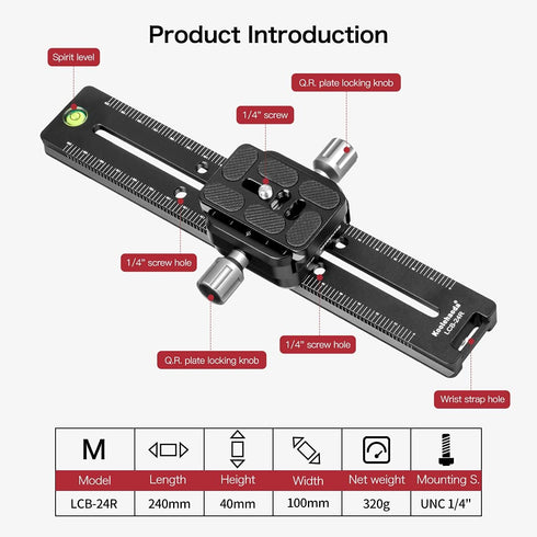 Koolehaoda 240mm Professional Rail Nodal Slide Metal Quick Release Clamp, Dual Dovetail Camera Bracket Mount