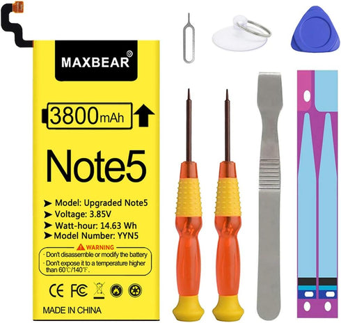 MAXBEAR Galaxy Note 5 Battery, Upgraded 3800mAh Li-Polymer Replacement Battery with Repair Tool Kit