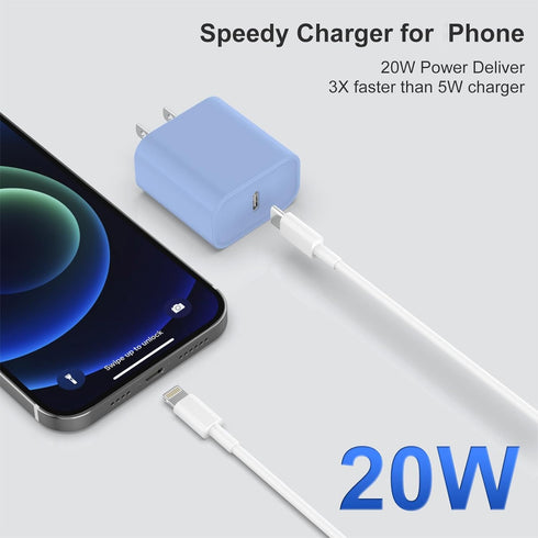 Phone Charger, 2 Pack 20W PD USB C Wall Fast Charger Adapter with 2 Pack 6FT Type C to Lightning Cable