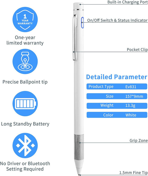 Stylus Pencil for Lenovo Chromebook Flex 5/3, Minilabo Touch Screens Active Digital Pen with 1.5mm Ultra Fine Tip for