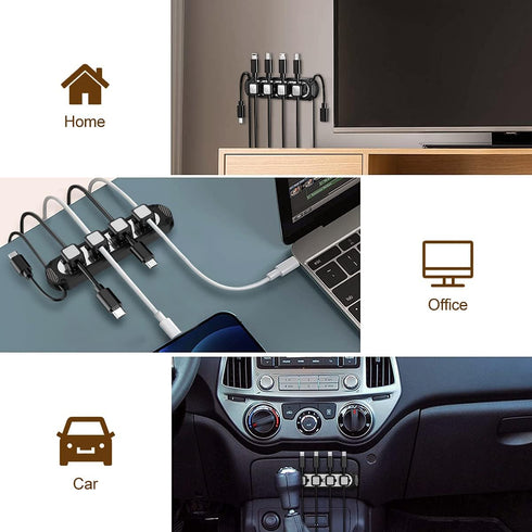 Magnetic Cable Holder with 6 Slots, Self Adhesive Cable Clips for USB Cord Management Under Desk (Black)