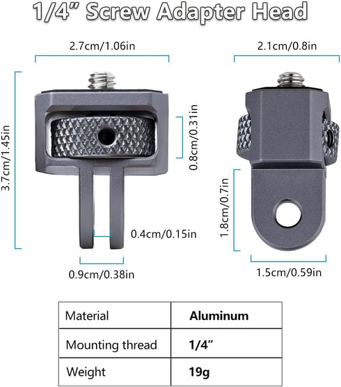 Generic 1/4" Insta360 CNC Aluminum Camera Mount Adapter - Universal GoPro DJI Tripod Converter with Locking Ring