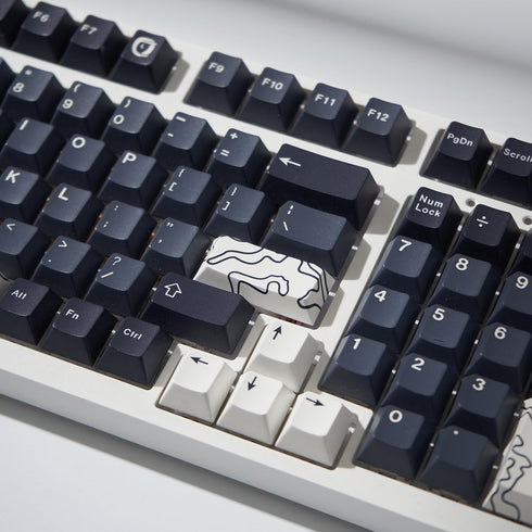 4pcs White Topographic Keycaps, PBT Cherry Profile Dye-Sublimation Custom Keycap Set for Mechanical Keyboards